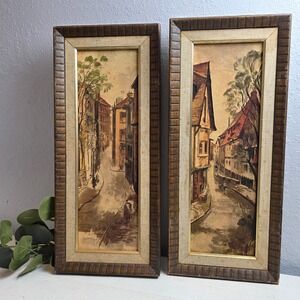 Vintage MCM Set Alex Yaworski Lithograph Prints European Street Scenes FLAWED